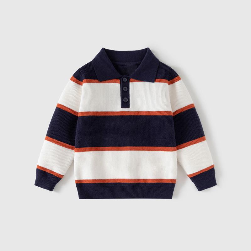 Tengyun Boys' Striped Polo Collar Knit Sweater for Children