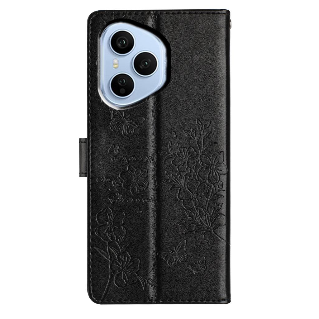 Für Honor 400 Pro 5G (Global) Brieftasche Handyhülle Schmetterling Floral Prägung Leder Klapphülle mit Riemen