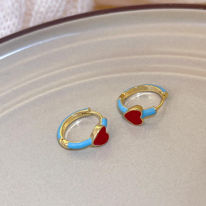 Französische Süße Regenbogen Emaille Metall Herzförmige Hänge Creolen 2024 Neues Design Zirkon für Damenmode Ohrschmuck