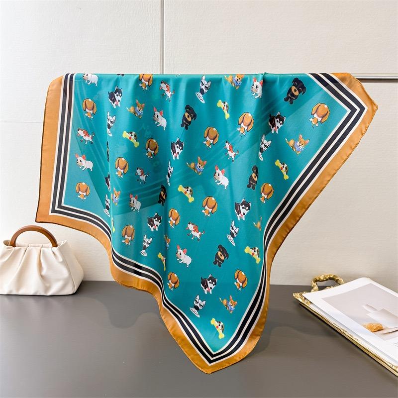 

Luxury 70X70Cm Square Silk Scarf For Women Cute Cartoon Dachshund Pattern Shawls Wrap Fashion Accessory Hair Tie Bandana Hijab