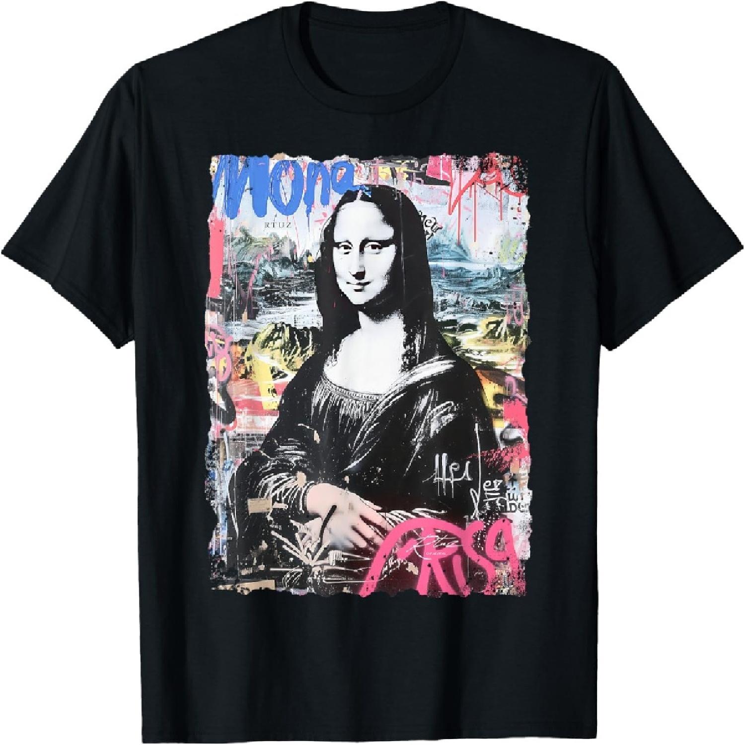 Абстрактное граффити-искусство Леонардо да Винчи Искусство Мона Лиза Футболка(15) S