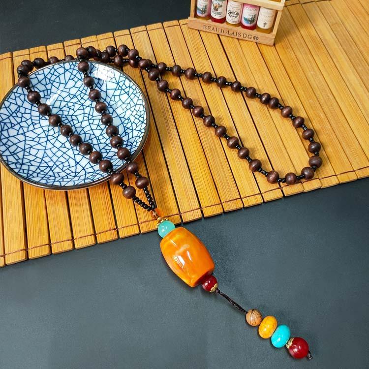 New retro ethnic style safety buckle sweater chain cotton and linen clothing accessories long necklace women