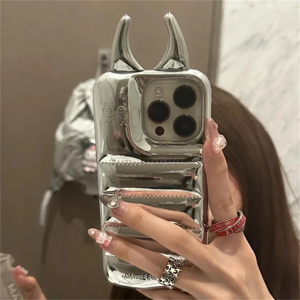 

INS Модный 3D Рог Глянцевый Пуховик Чехол для Телефона Для iPhone 15 14 13 12 Pro Max Креативный Мыльный Ударопрочный Задний Чехол Funda Подарок For iphone 15pro