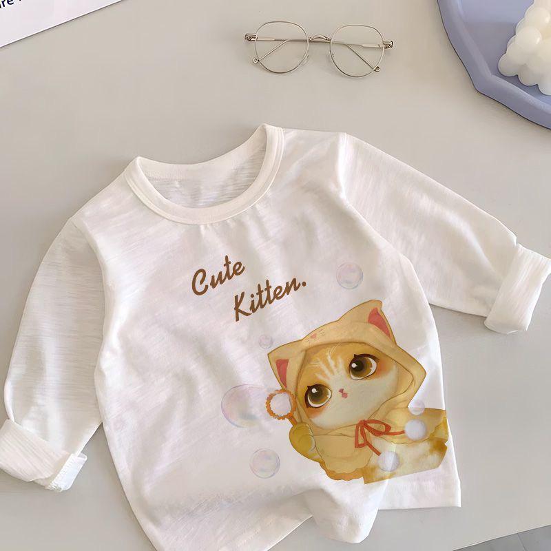 Barn Långärmad Bomulls-T-shirt - Koreansk Stil, Vår/Höst, Godisfärg, Trendig Enfärgad Topp för Pojkar & Flickor