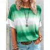 Women Casual Loose Short Sleeve T-Shirt Vintage Watercolor Gradient Striped Round Neck Soft Daily Basic Pullover Top