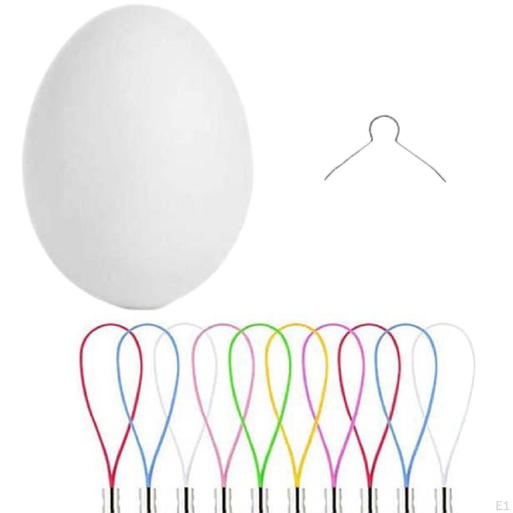50 Pieces DIY Unpainted Easter Eggs Kit Supplies with Lanyard Chains and Insert Rings Hanging