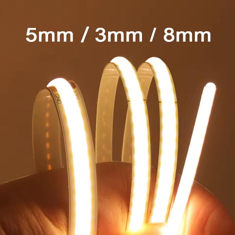 COB LED Strip Light 5V 12V 24V 320 400 LEDs Flexible Tape 5mm 3mm 8mm PCB Warm White/White High Density Linear Lights