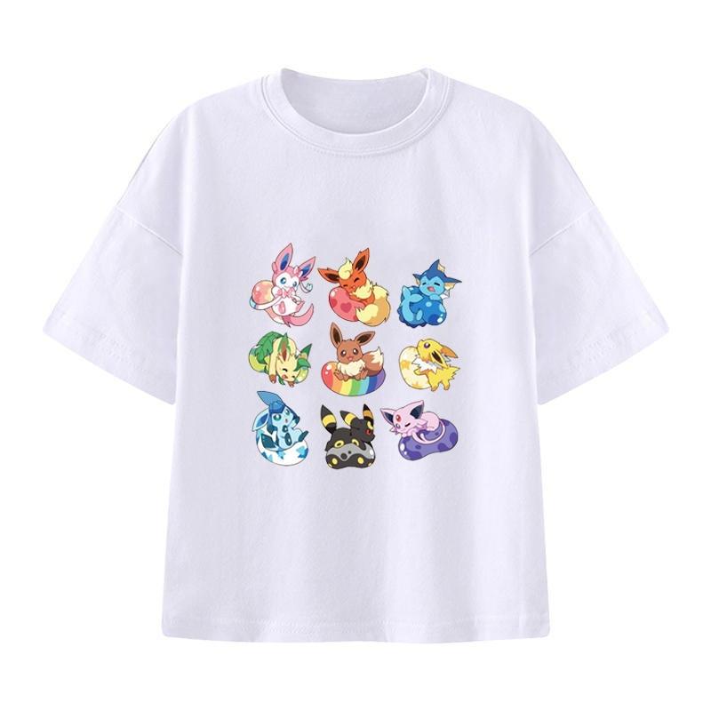 Pokémon Handheld-Spiel Evoli Cartoon-Print T-Shirt Sommer Herren und Damen Übergröße Trend Locker Lässig Kurzarm-Top