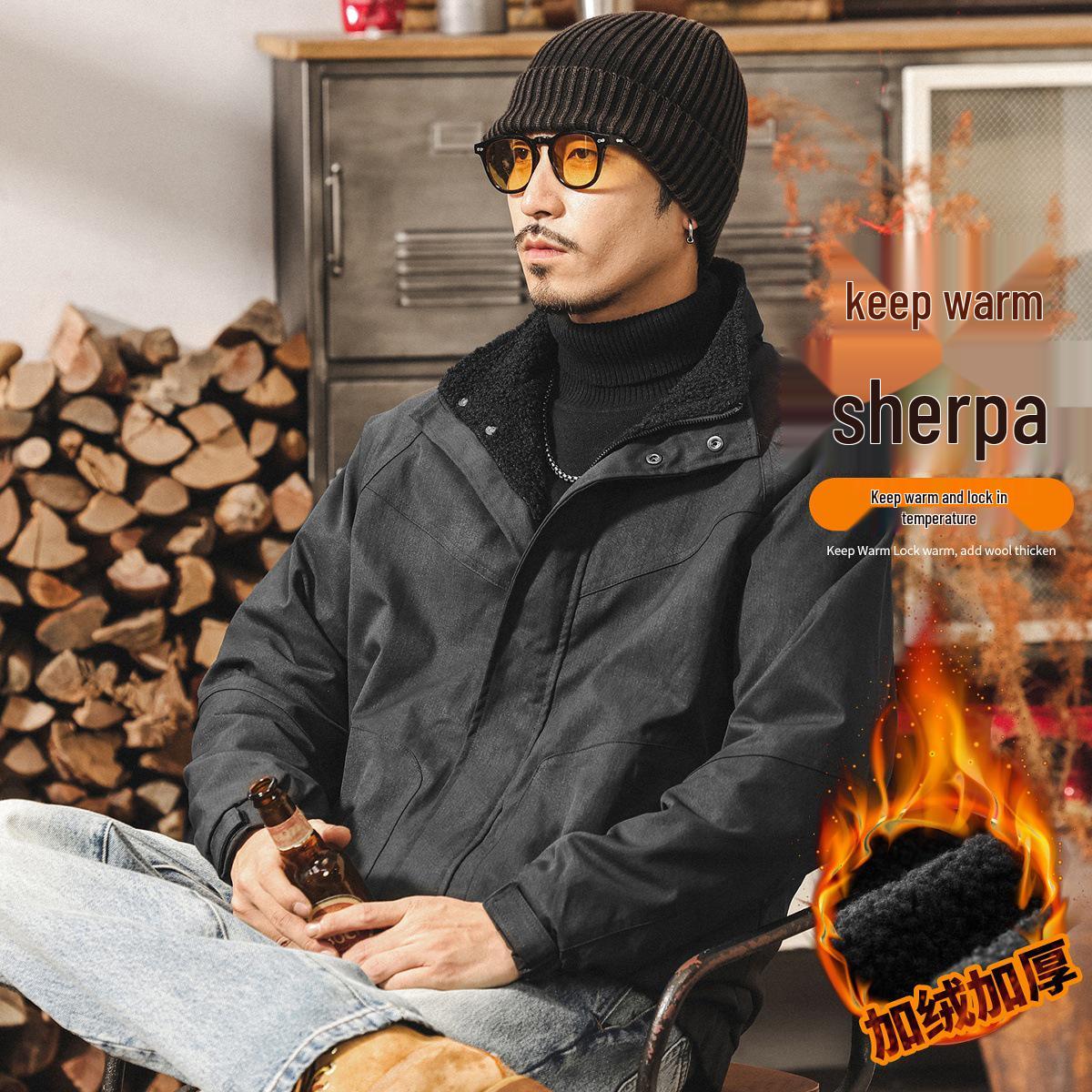 Men s Thick Lambswool Cotton-Padded Winter Jacket - American Retro Style, Loose Fit 4XL (Suitable for 200-220 kg)