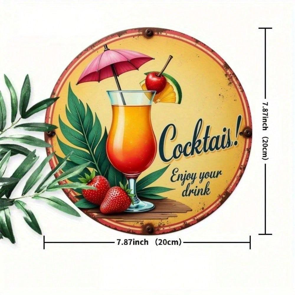 Vintage Tropical Metal Round Wall Sign 2D Retro Bar Cafe Home Kitchen Decor Tin Plate Cool Drink Summer Theme Art