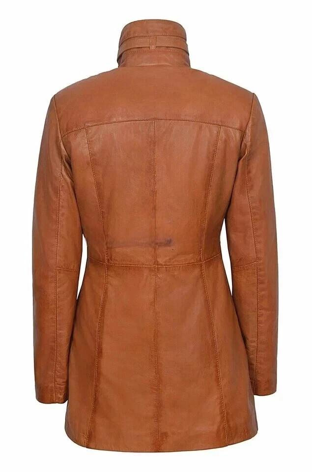 Leather Lambskin Genuine Designer Soft Women Trench Coat Stylish Brown Handmade