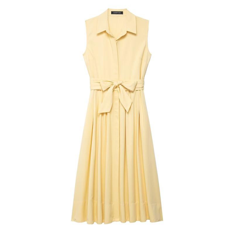 European American Women s Clothing Summer Slimming Belt-style Sleeveless Dress XS жёлтый