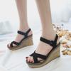 Spring and summer new flat-bottomed wedge sandals women's suede waterproof table belt buckle open-toe fashion student sandals