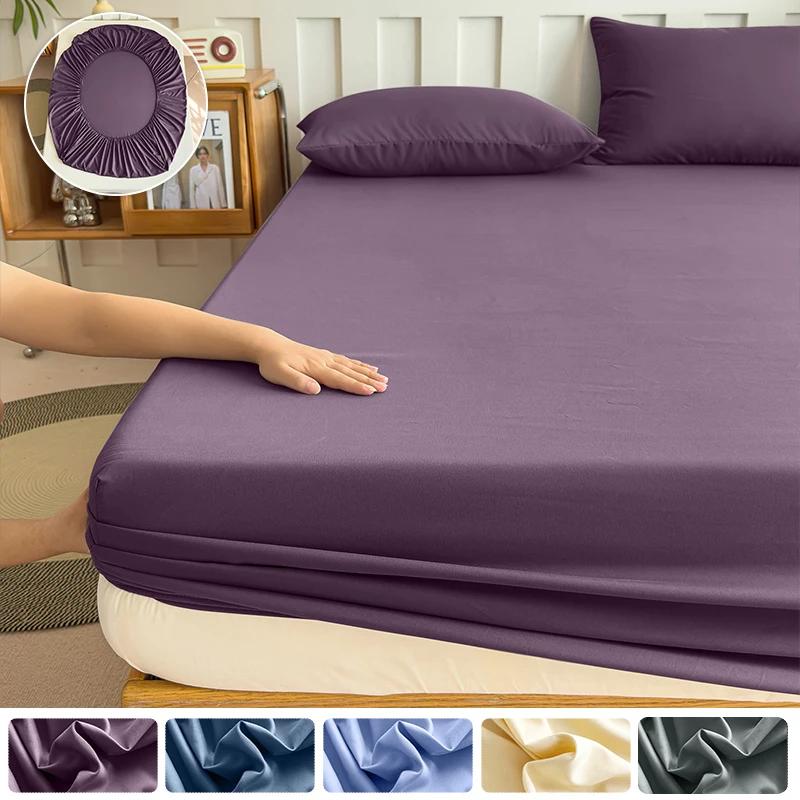 Baumwoll-Spannbettlaken mit Gummizug Unifarben Anti-Rutsch Verstellbare Matratzenauflage für Einzel-, Doppel-, King-Size-, Queen-Size-Betten