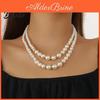 White Pearl Faux Dressy Necklace Ladies 2 Strands Beads Choker