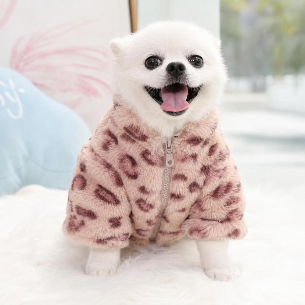 Windproof Dog Warm Clothes Love Leopard Print Plush Dogs Coat for Small Medium Dog