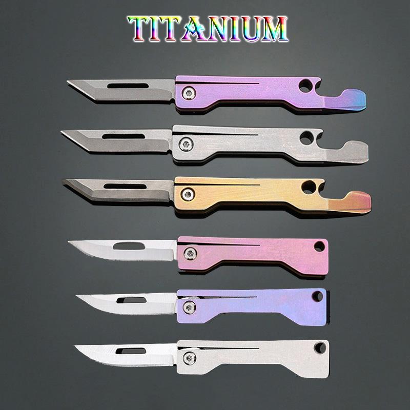 High Hardness Titanium Blade Mini Folding Knife Express Pocket Knives EDC Multipurpose Knife With Bottle Opener Screwdriver TooL