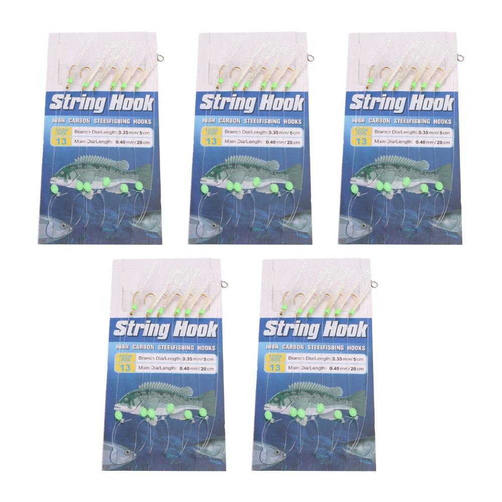 5 Sets with 6 Hooks Fishing Bait Rigs Soft Fish Skin Fishing Lure Rigs Freshwater Fishing