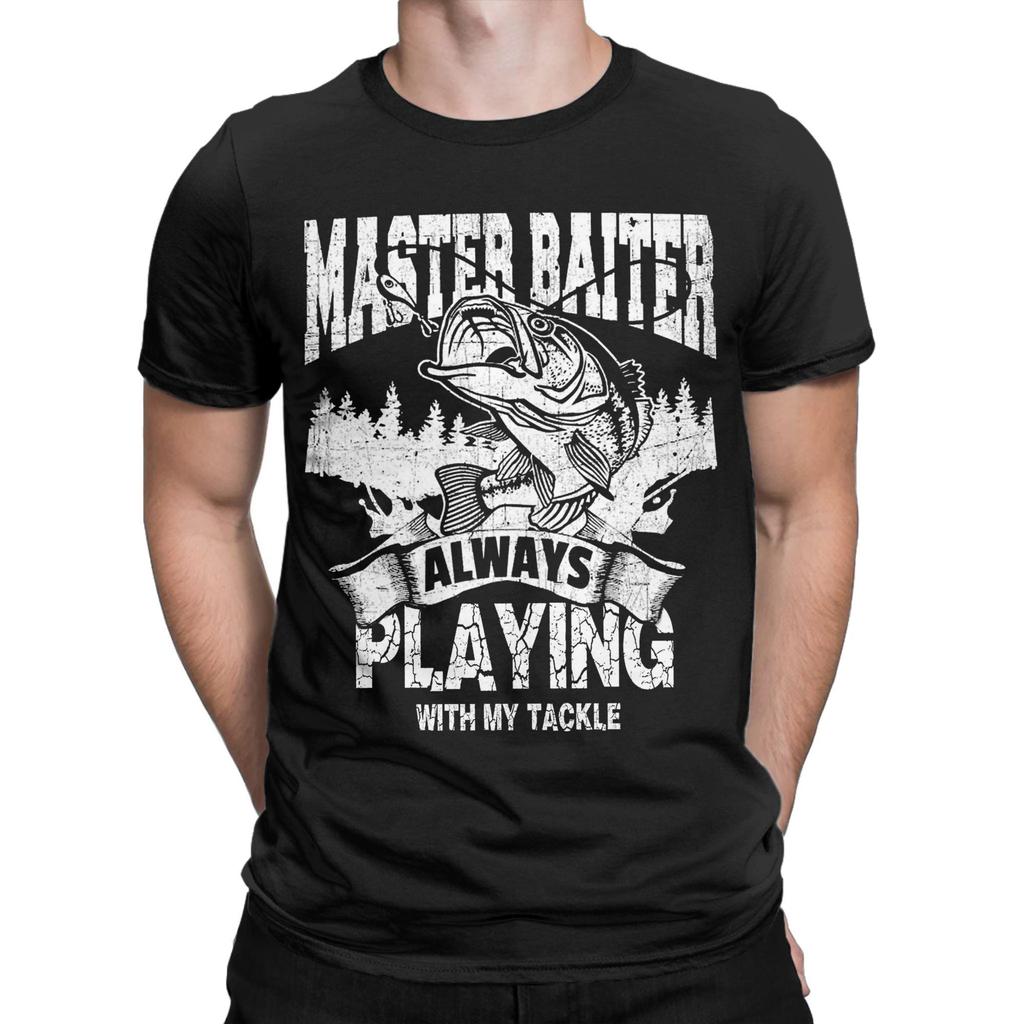 Master Baiter Spielt Immer mit Meiner Ausrüstung Angel T-Shirts Herren Baumwolle Vintage T-Shirt Rundhals T-Shirt Kurzarm Geschenk