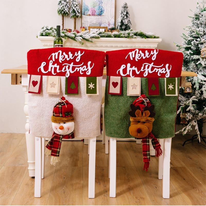 New Christmas decorations cartoon chair cover three-dimensional elderly dining chair cover snowman elk restaurant decoration