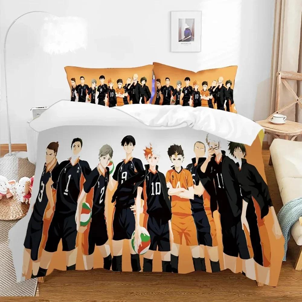 Anime Haikyuu Volleyball Bedding Set Duvet Cover Sheet Printed Bed Set Pillowcase Bed Full Queen King Size Comforter Bedroom