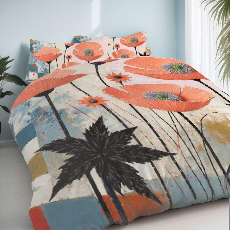 3-Piece Bedding Pillowcase Quilt Cover Set Pink Flower 2D Digital Printing Suitable For Bedroom Dormitory Decoration