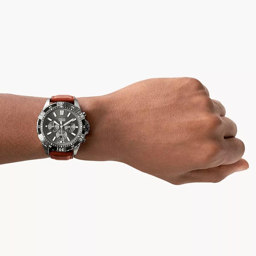 Fossil Garrett Chronograph Grey Dial Brown Leather Strap Watch for Men - FS5770