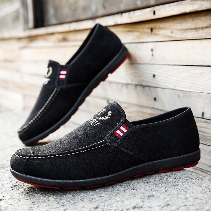 Men New Spring Autumn Lao Beijing Slip-on Canvas Skate Shoes, Breathable Soft Sole Rubber Outsole Low-top Casual Footwear