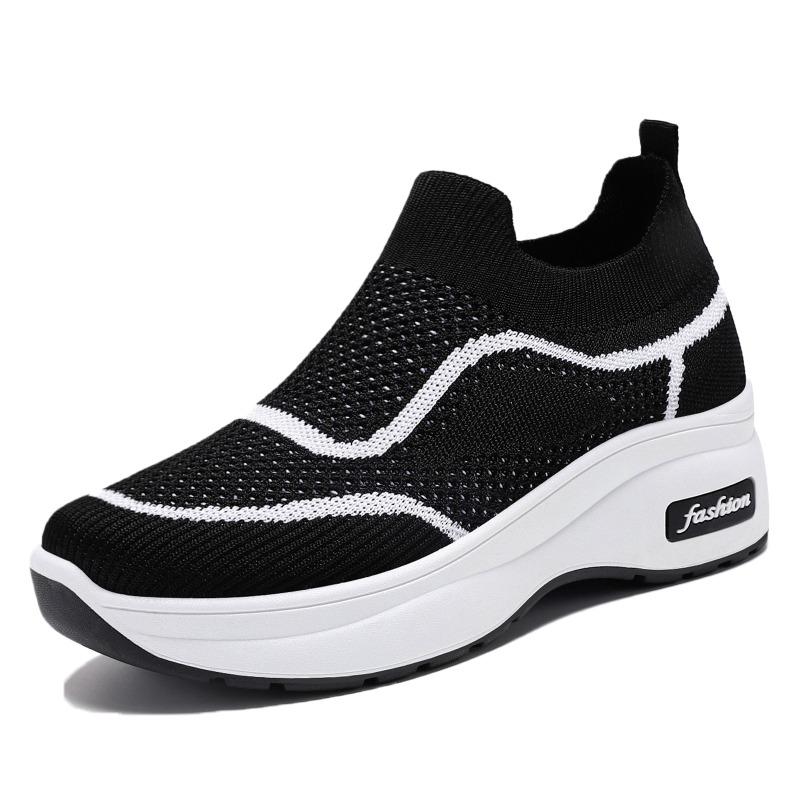 Women's Slip-on Wedge Sneakers Breathable Knit Platform Shoes Fashion Casual Walking Shoes