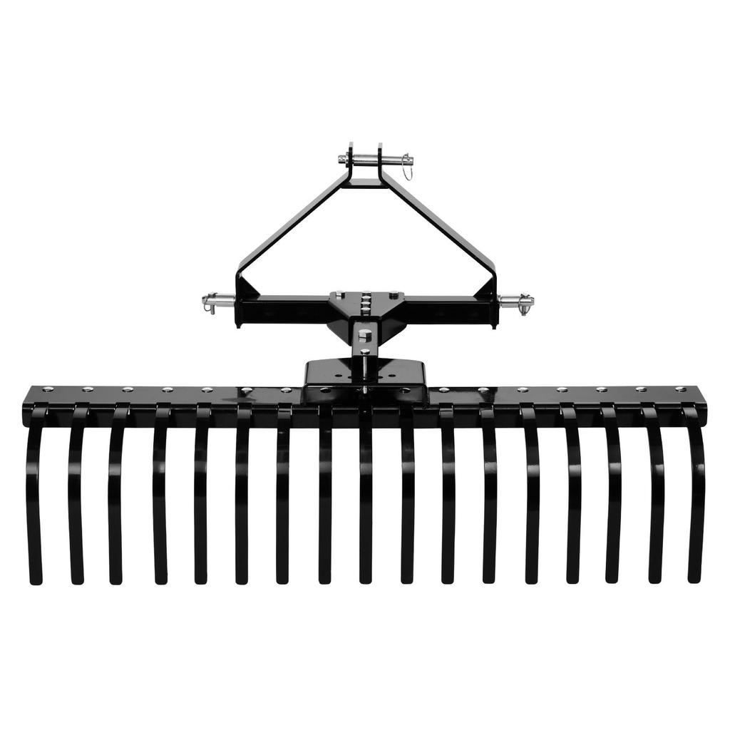 VEVOR 127 Cm Lanscape Rock Rake, 3-Point Tow Behind Landscape Rake with 17 Steel Tines, Fit Category 1 Tractors, Angle Adjustable