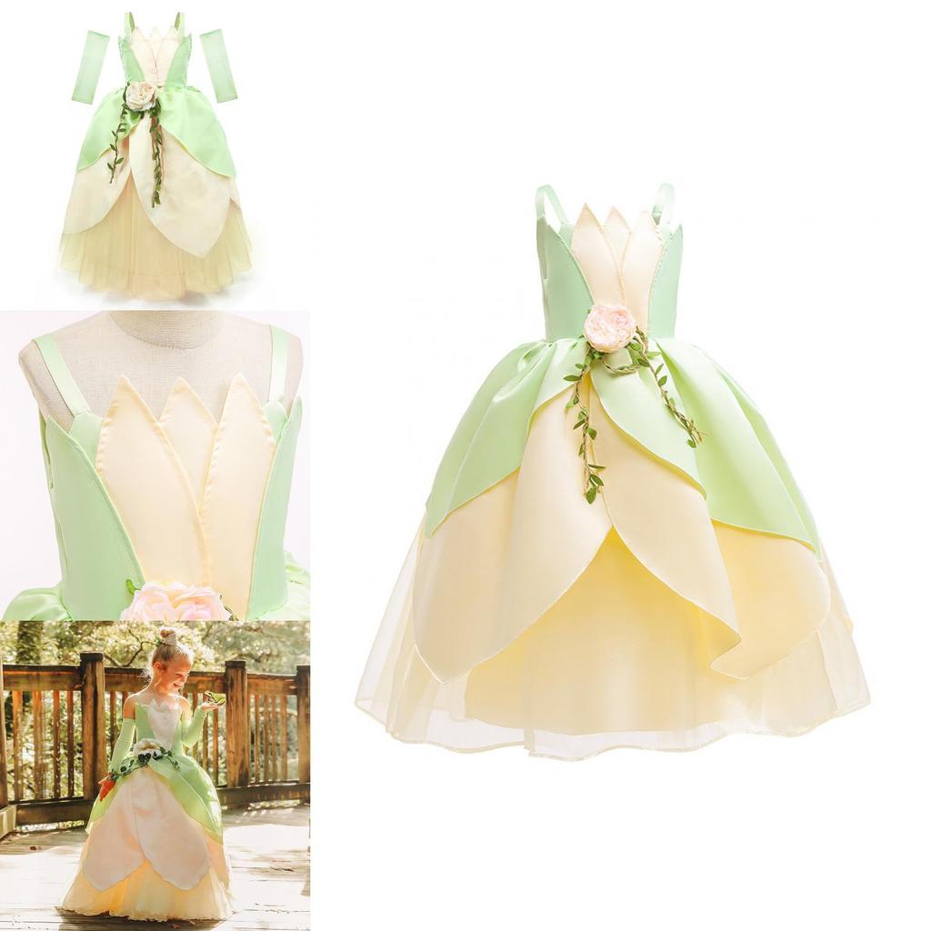 Princess Tiana Dress Kids Girls Costume Birthday Christmas Party Gift