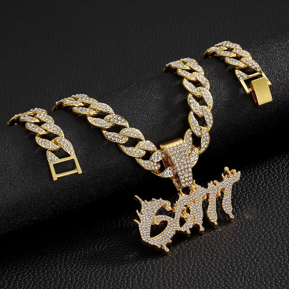 European and American Hip-hop Street Rap Three-dimensional Full Diamond Flame Letters GOTIT Pendant Fashionable Trendy Men's Necklace