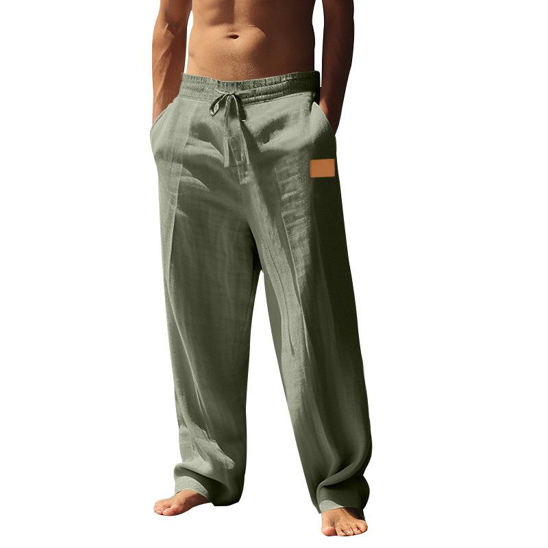 American Style Men's Lace-up Beach Breathable Cotton Linen Loose Casual Sports Trousers Men