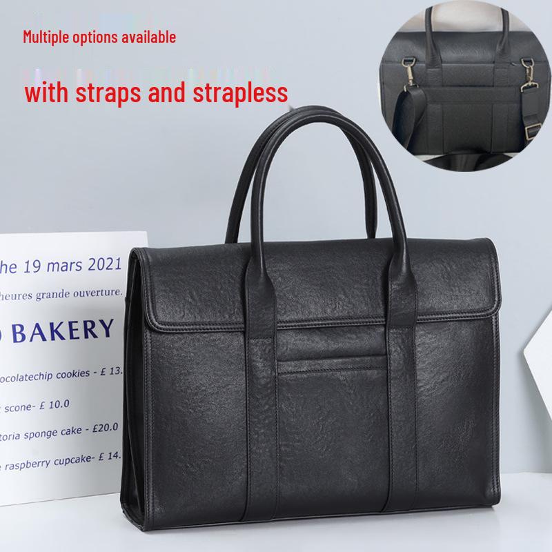 Men's Casual Genuine Leather Briefcase - Large Capacity, Expandable Business Handbag In Top Layer Cowhide.