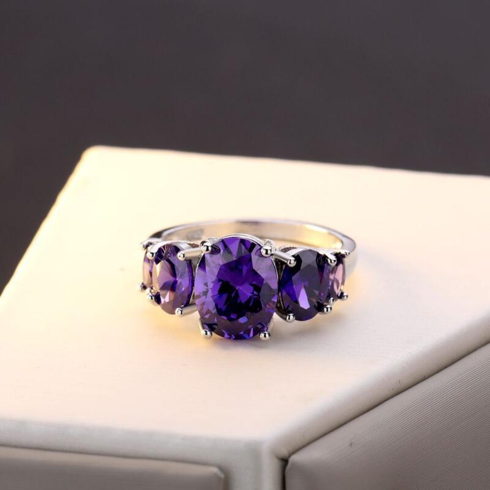 Amethyst Tourmaline Rings for Women Elegant Purple Crystal Jewelry Handmade Sterling Silver Band