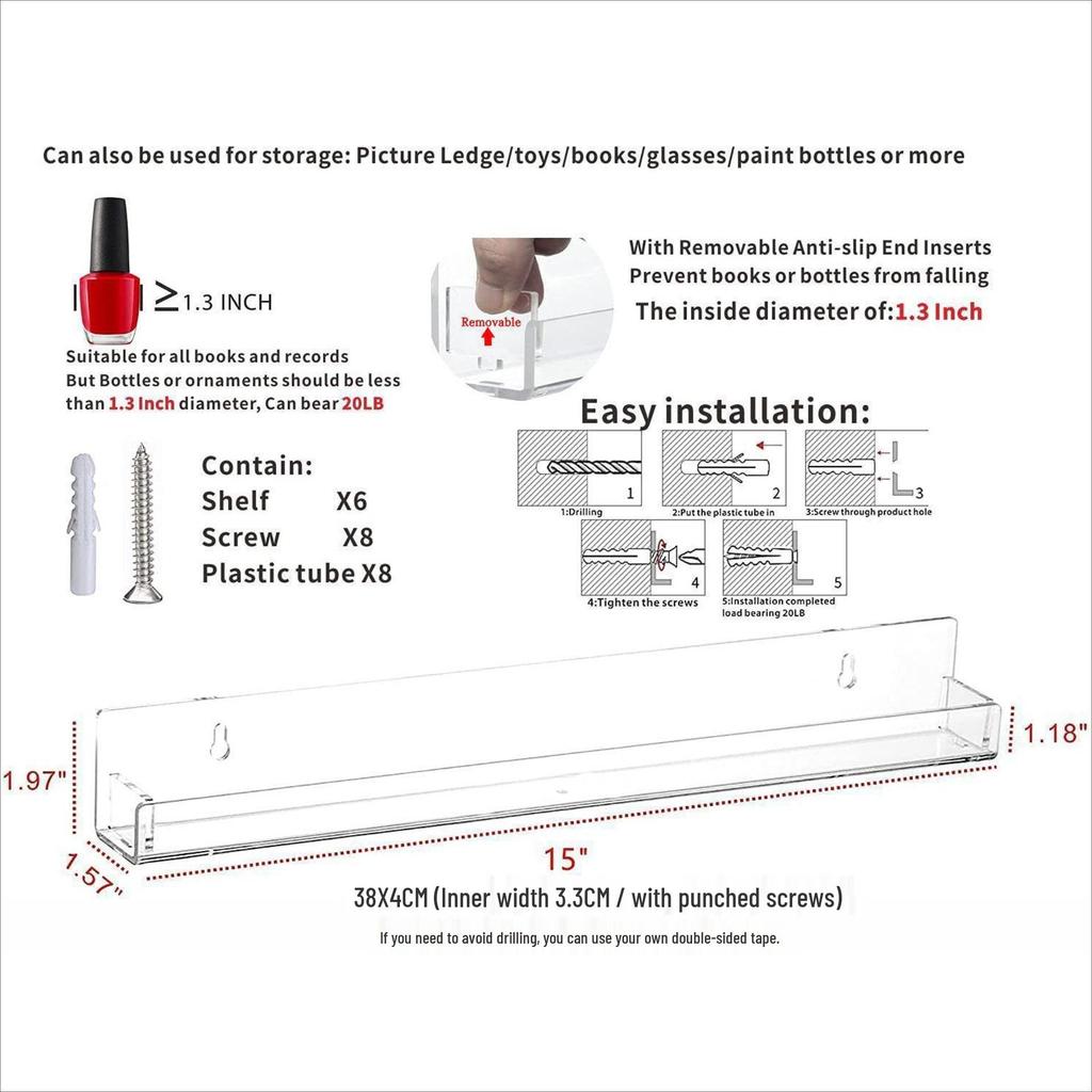 Wall-Mounted U-Shaped Acrylic Children's Bookshelf - Transparent Storage Rack