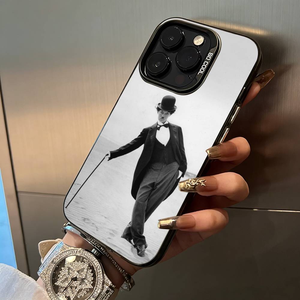 C-Charlie Chaplin Phone Case For iPhone 17,16,15,14,13,12,11 Plus Pro Max Colored Silver Phone Case