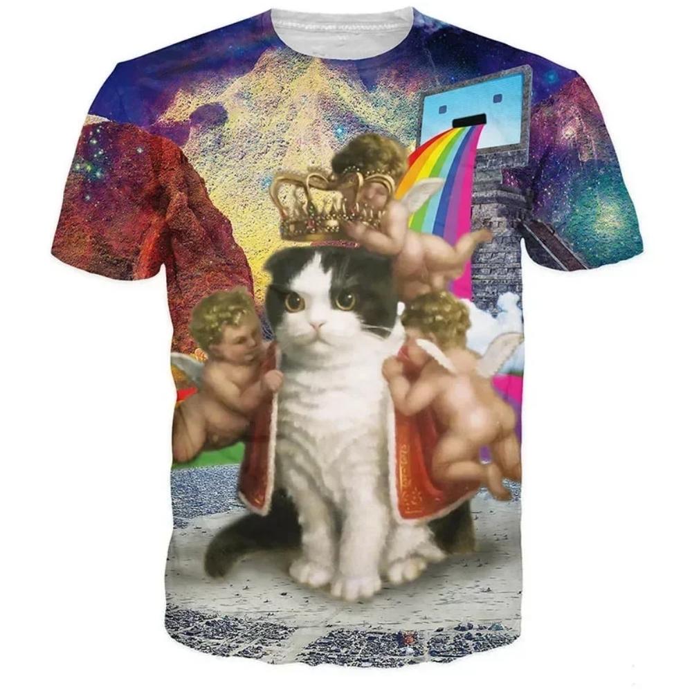 Barnkläder Gosig Katt Grafik 3D-tryck Mode Casual Street Style Sommar Kortärmad Toppar O-Hals Barn T-shirt