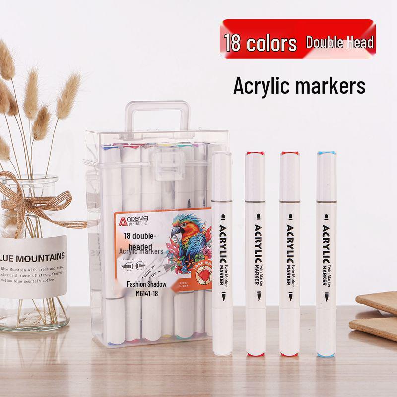 Double-Ended Acrylic Markers Set - 12, 24, 36, or 60 Colors in Handheld Square Box for Student and Children's Art & Coloring.