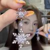 Sparking Double Snowflake Earrings for Women Shiny Crystal Imitation Pearl Exquisite Earring Christmas New Year Party Jewelry