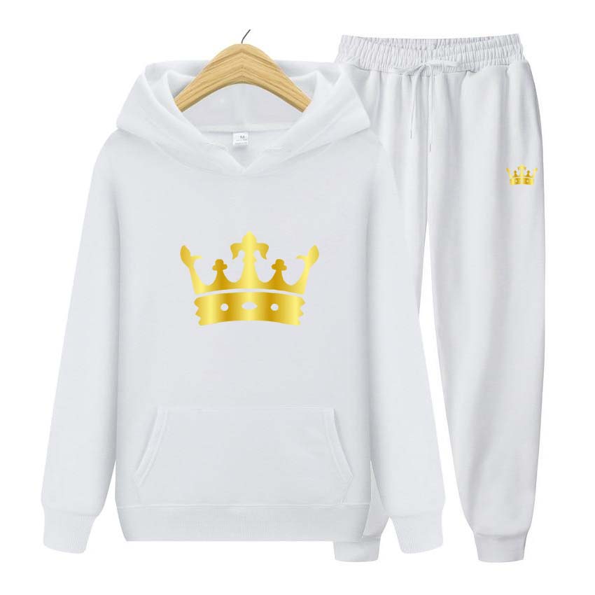 Men Tracksuits Set Spring Autumn Crown Print Sweatshirt Long Sleeve Hooded Pullover Sweatshirt Top Jacket Coat