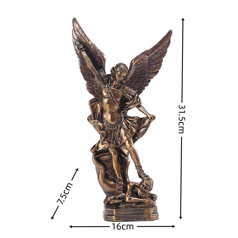 Christian San Miguel Arcangel Statue Retro Bronzed Saint Michael Angel Resin Figurine Home Blessing Decoration Desktop Ornaments