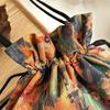 Silk Material Retro Handbags Drawstring Closure Storage Function Embroidery Silk Bags Embroidery Design Drawstring Purse