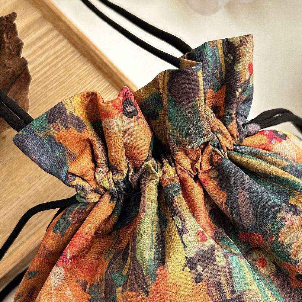 Silk Material Retro Handbags Drawstring Closure Storage Function Embroidery Silk Bags Embroidery Design Drawstring Purse