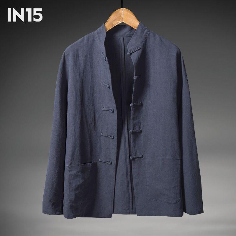 

Мужская рубашка из льна в стиле ретро в китайском стиле с воротником-стойкой и длинным рукавом XL