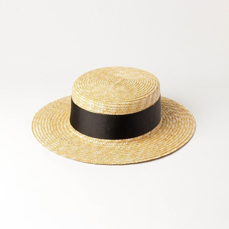 European and American spring and summer new multi-color decorative with flat-top straw straw hat outdoor travel sunscreen sunshade flat-top straw hat