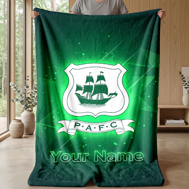 Coperta Flanella con Testo Nome Personalizzato Plymouth Argyle FC Logo Calcio Plaid Pile Personalizzato Regalo Speciale per Divano Camera da Letto Casa