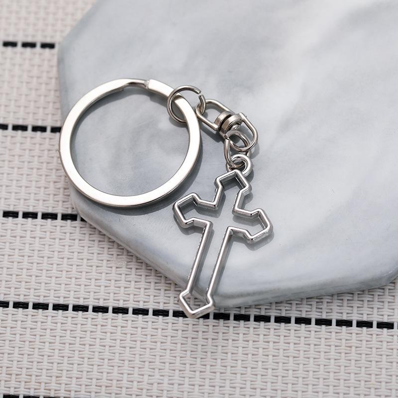 Hollow Cross Stainless Steel Keychain Minimalist Simple Style Fashion Metal Keyring Practical INS Backpack Pendant