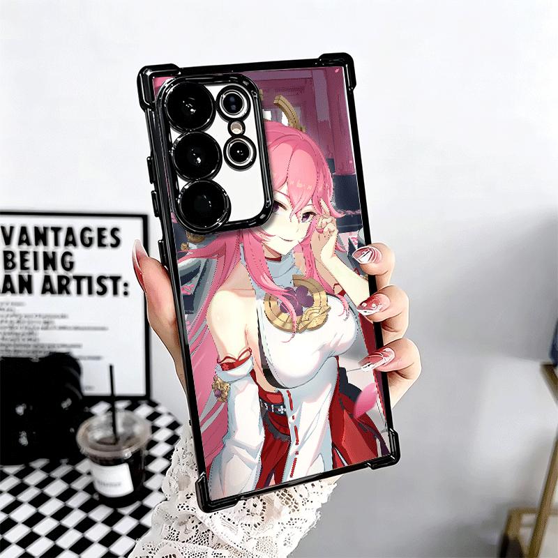 Genshin Impact Yae Miko Plating Phone Case For Samsung Galaxy S24 S25 FE S26 Edge S23 Ultra S22 S21 Plus S20 Anti-Fall Airabag C
