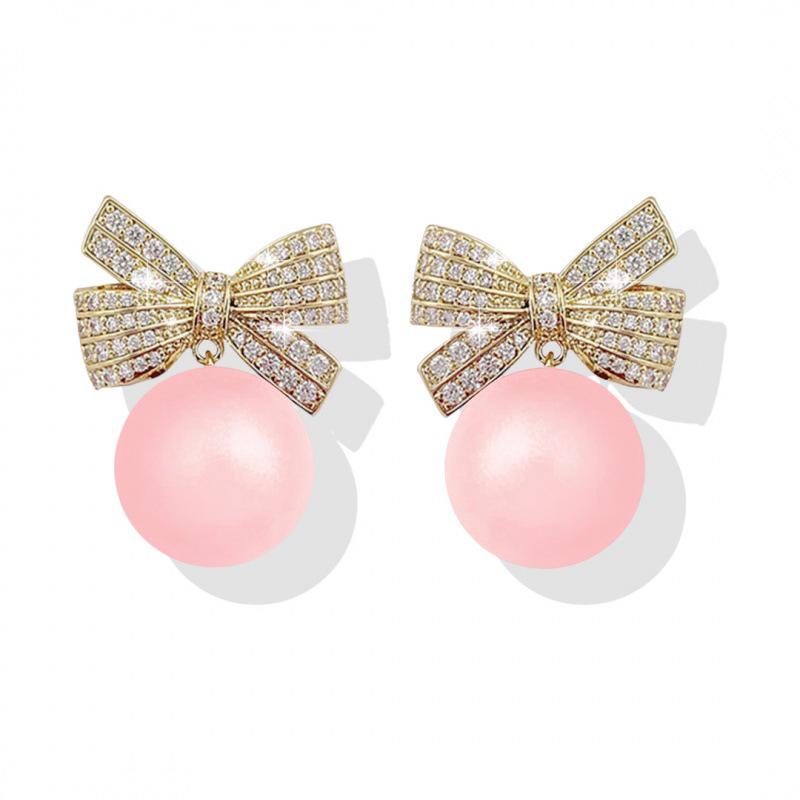 S925 Silver Needle Red Pearl Diamond Earrings - Light Luxury European and American Christmas Style